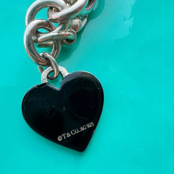 Rare 7” Tiffany & Co. Victoria’s Secret Black Heart Charm w/ Chain Link Bracelet - Picture 9 of 12